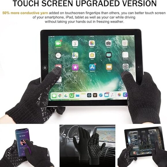 Winter Black Gloves Unisex Thermal Warm Knit Gloves for Outerwear - Picture 5 of 5